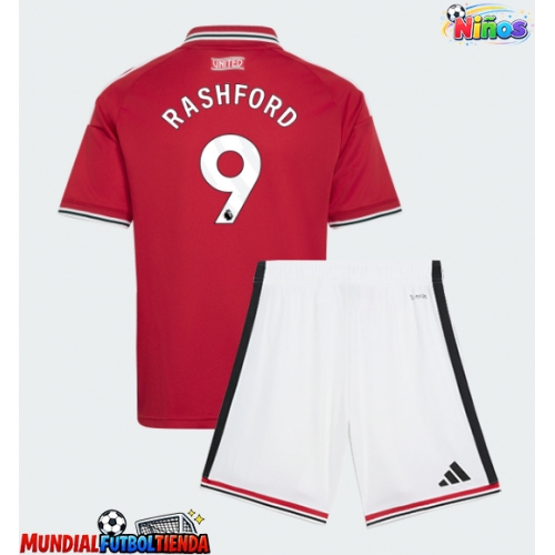 Camiseta Manchester United Marcus Rashford #9 Primera Equipación Replica 2026-27 para niños mangas cortas (+ Pantalones cortos)